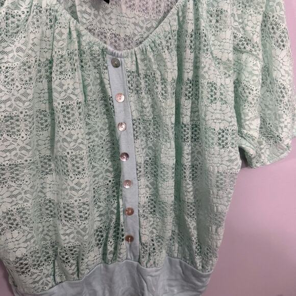 Rue 21 Light Mint Green Lace Faux Button-Up Top Women’s Size Medium Slight Crop - Picture 4 of 6